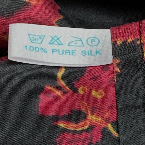 Silk Shirt XL Black RED DRAGONS Vintage - Picture 5 of 6